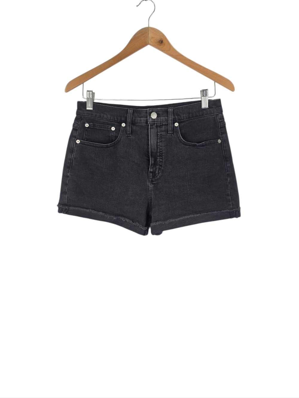 Madewell High‎ Rise Denim Shorts Women's Size 26 Black Wash Raw Hem Cut Off